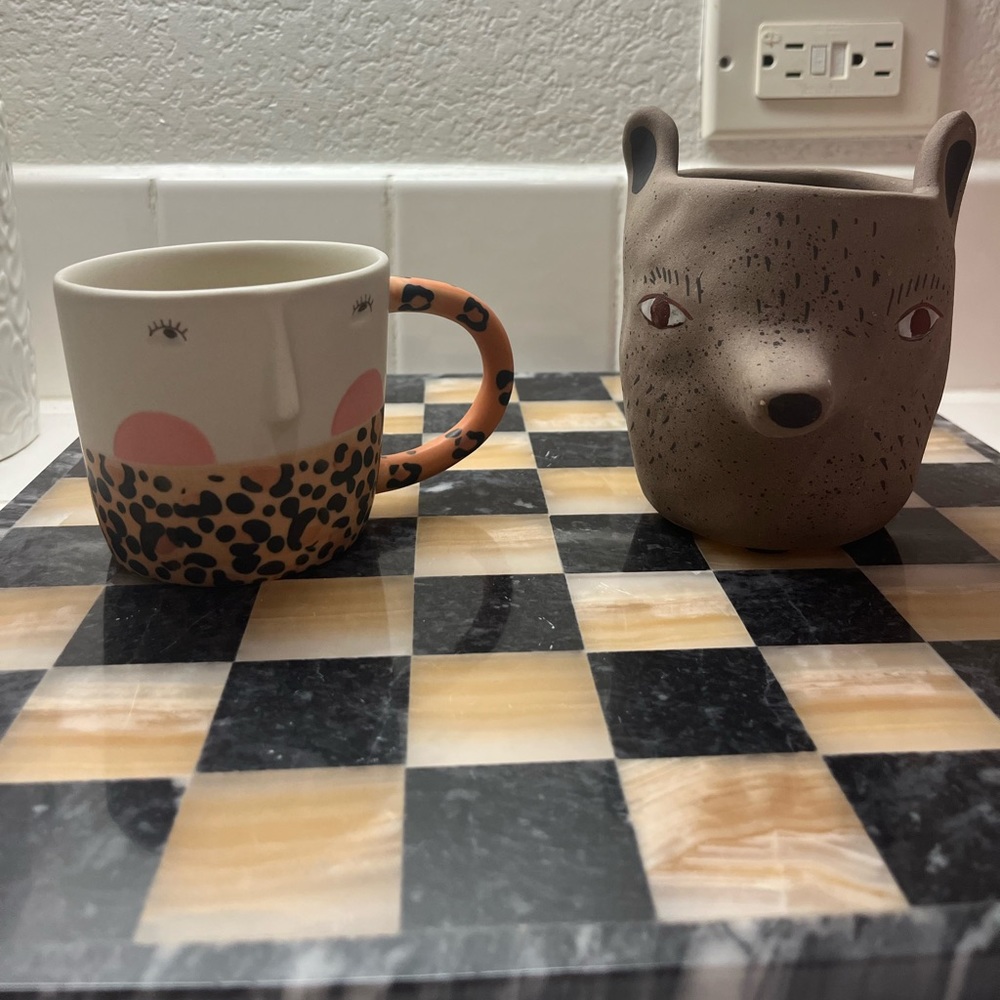 Anthropologie Bear Planter and Cheetah Mug